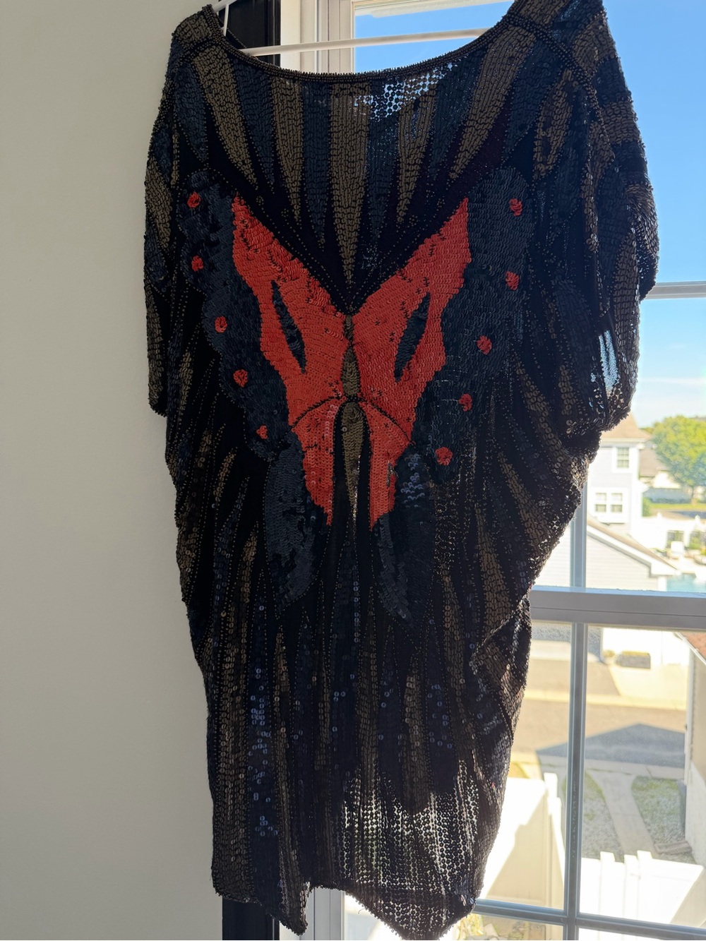 Antik Batik Black Sequin Mini Dress with Red Butterfly Motif - Picture 4 of 4
